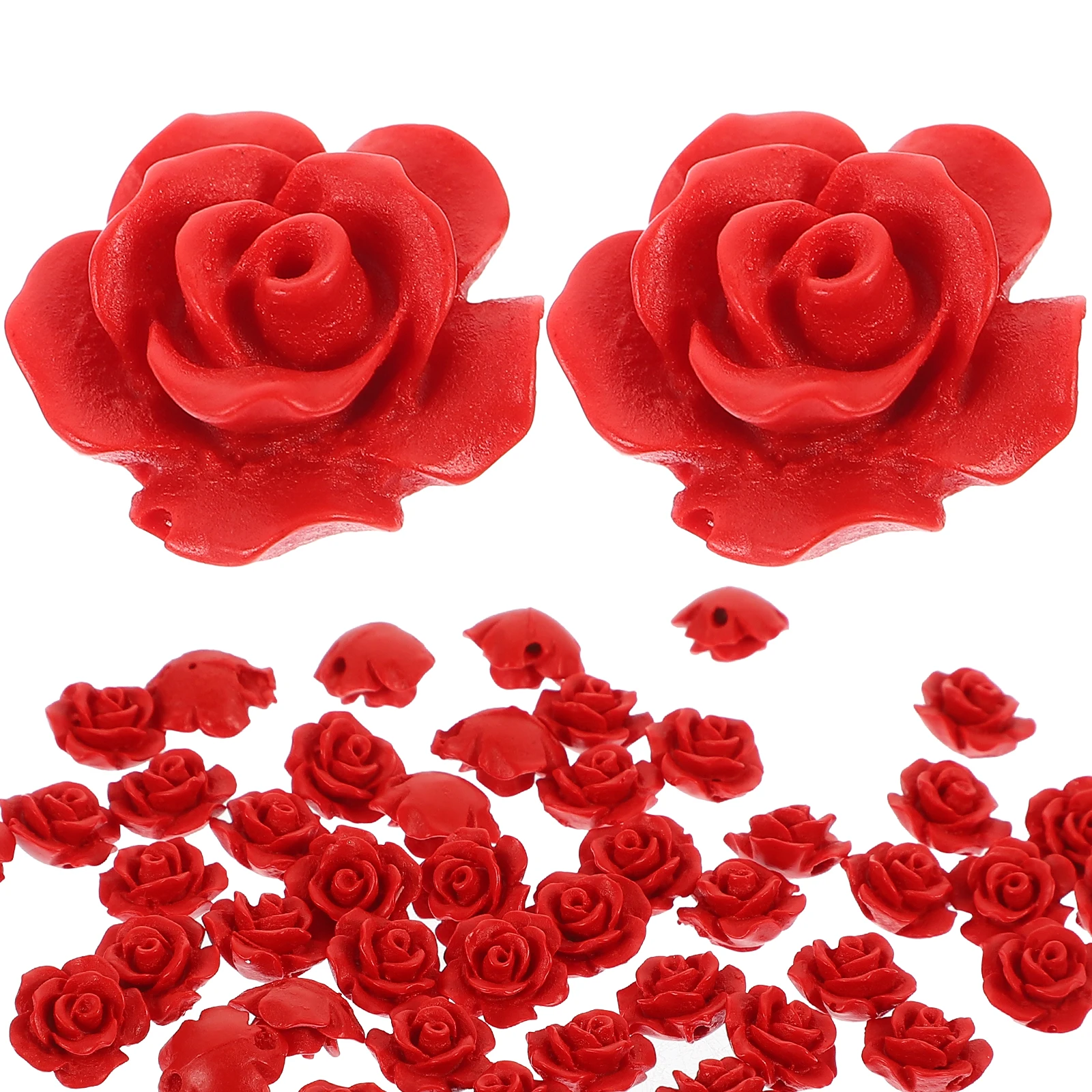 

50 Pcs Rose Beads Color DIY Necklace Bracelets Earrings Dress Ornaments Hair Accessories Loose Beads Jewelry Making