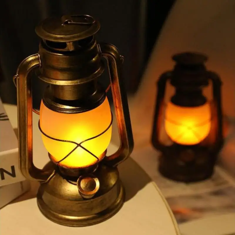 1pc Retro Lantern Retro Camping Hanging Lanterns Battery Powered Led Small Oil Lamp For Fishing Tent Camping Lanterns Equipment