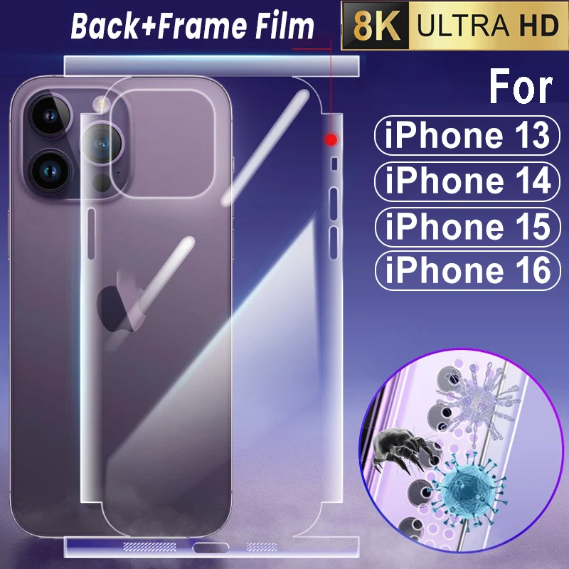 Back Frame Hydrogel Film Border Stickers Full Cover for IPhone 16 Pro 15 14 13 ProMax 16 Plus Back Side Matte Screen Protectors