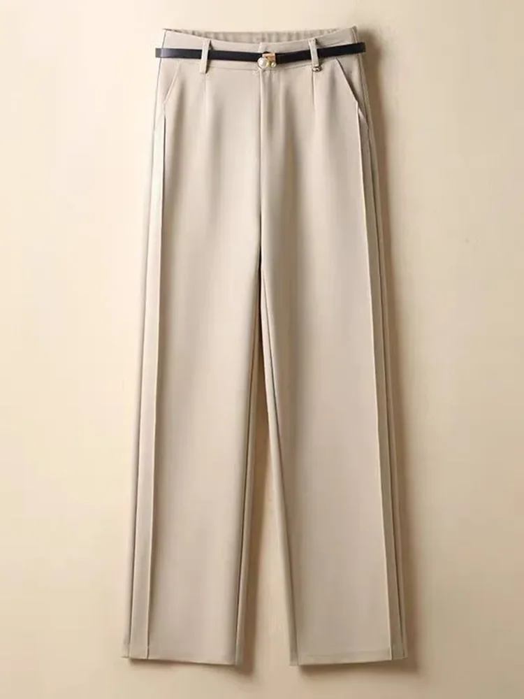 Female Formal Loose Suit Pants Women Office High Waist Wide Leg Pantalones Spring Fall Ol Solid Straight Calca Trousers J831