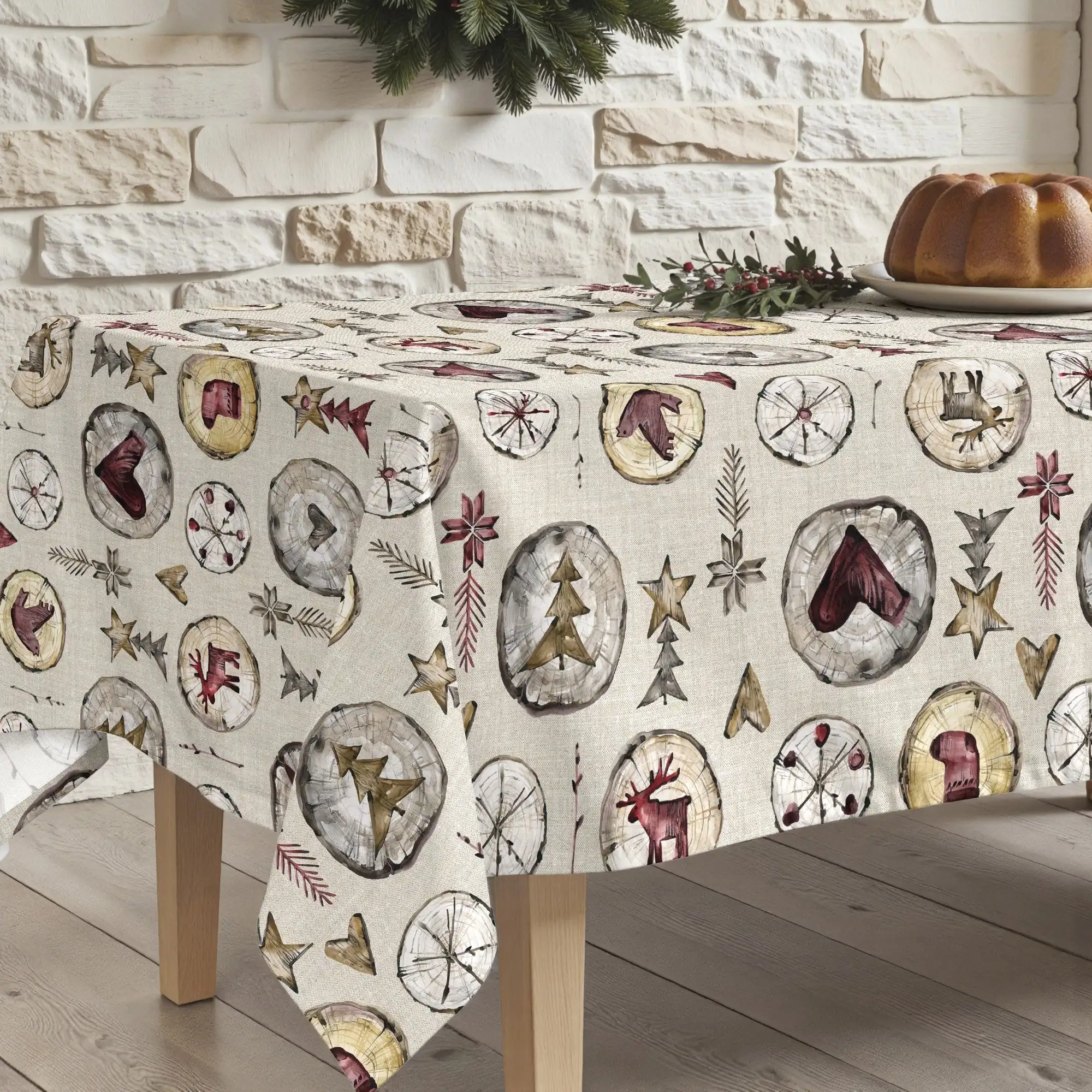Mantel Colección Christmas de Navidad - 100% algodón - Impermeable para la mesa de la cocina y comedor
