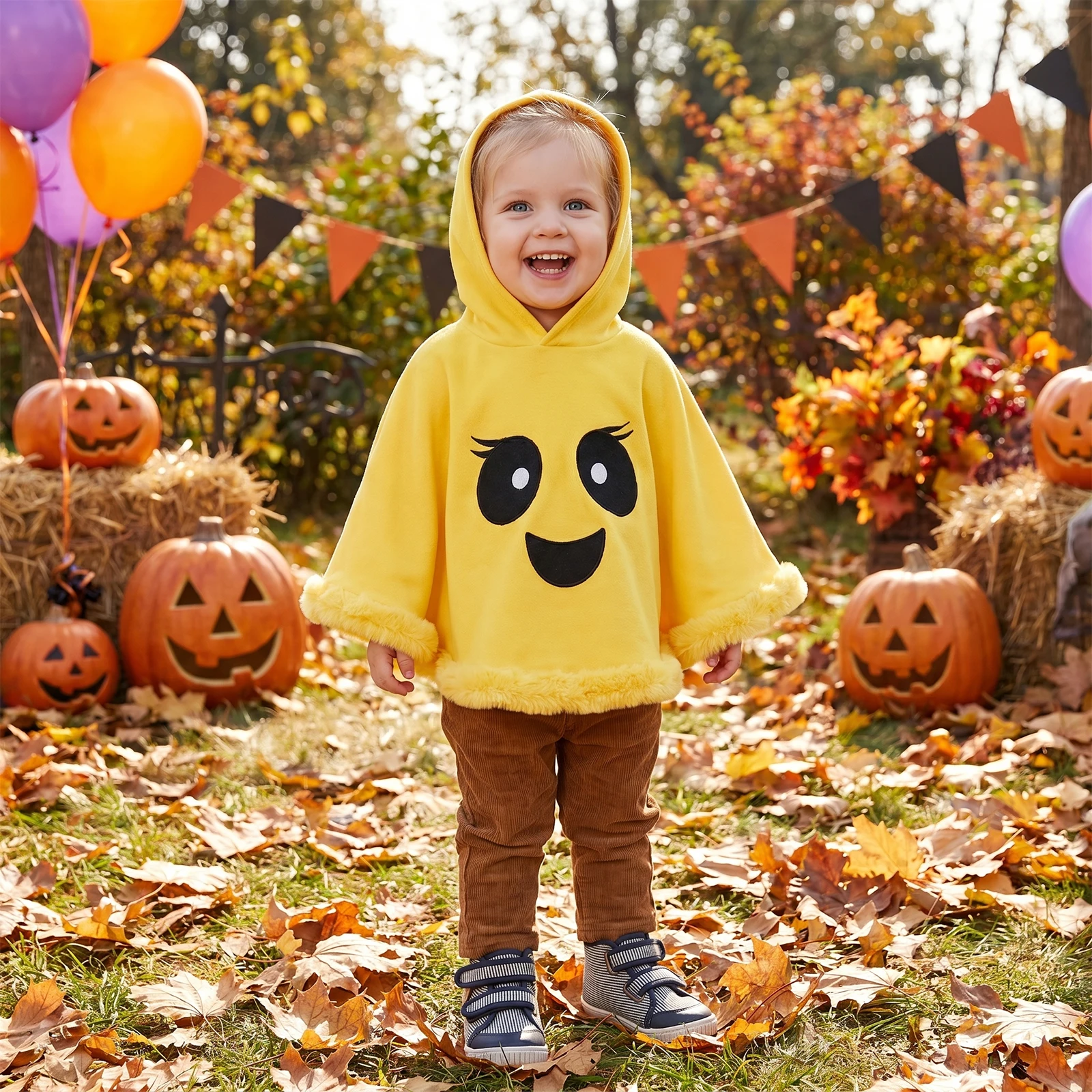 2-6 Y Kids Halloween Pumpkin Costumes Boys Girls Cute Pumpkin Cloak Hooded Cape Poncho Hooded Trench for Cosplay Party