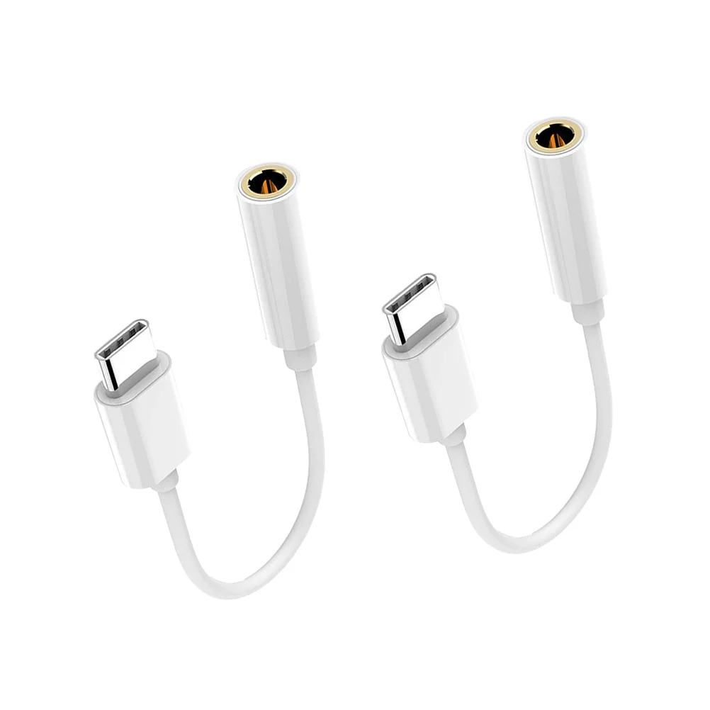 2 Pcs Usb-c to Headphone Jack Male 35 Audio Female Earphone Type-c Adapter for White