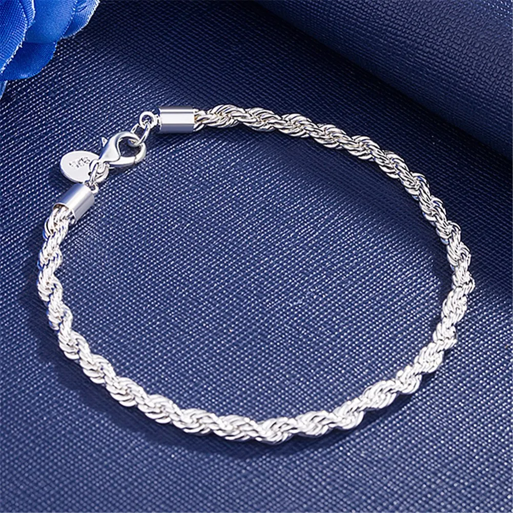 New 925 Sterling Silver 4MM rope chain bracelets for women fashion high quality jewelry wedding party Christmas gifts