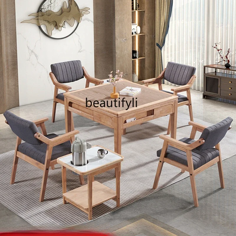 

Solid wood mahjong machine dining table mahjong table dual-purpose integrated automatic four-port machine new Chinese style