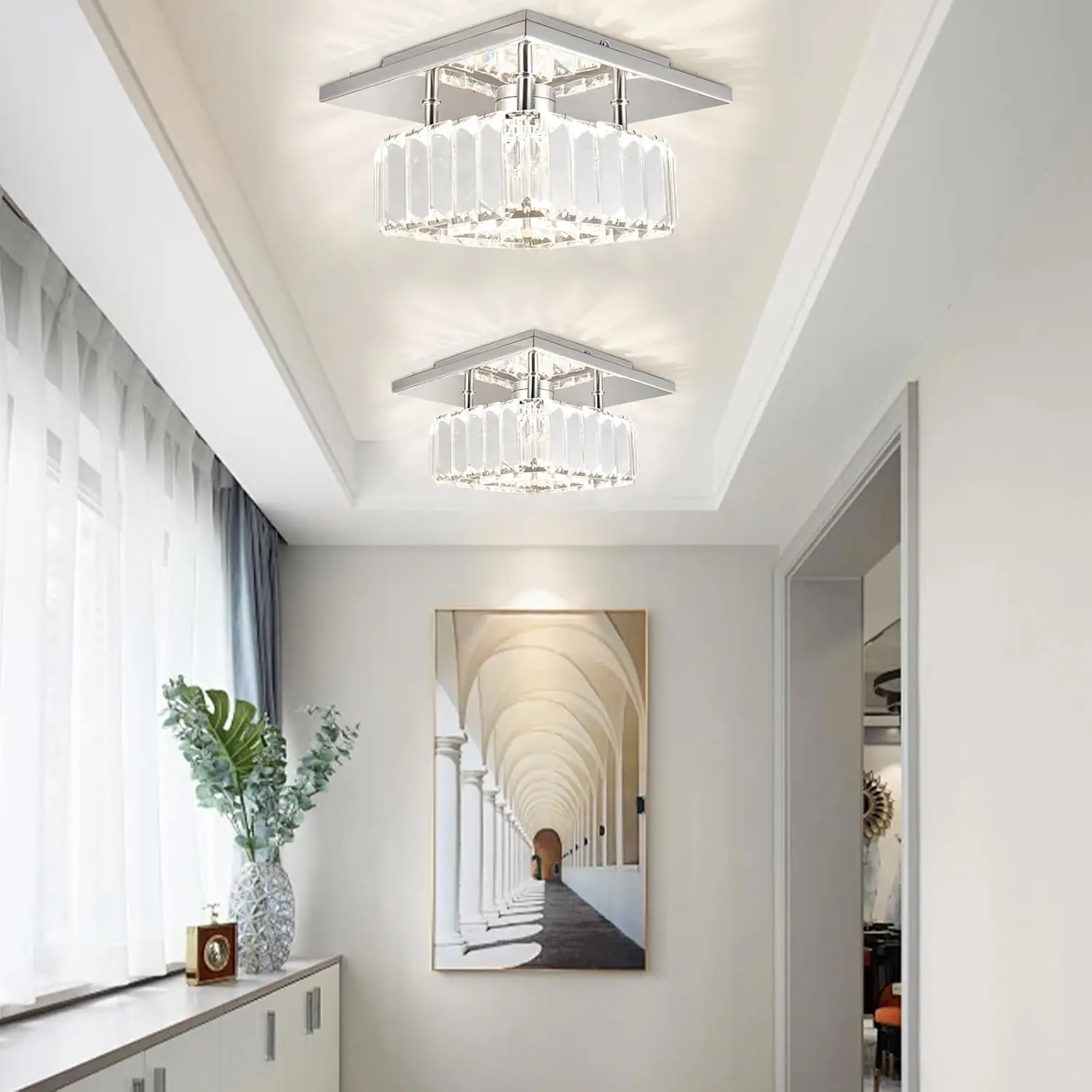 Kryształowa lampa sufitowa kwadratowa, natynkowa, LED, nowoczesny żyrandol LED, kryształowe lampy sufitowe do kuchni H