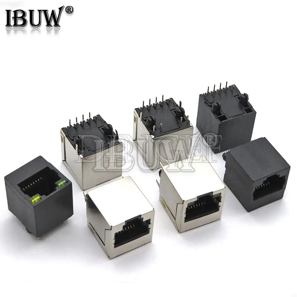 1PCS RJ45 Vertical 5224 8P8C Female Network socket Interface Crystal Head Socket 180 degrees Connector Plastic/metal with light