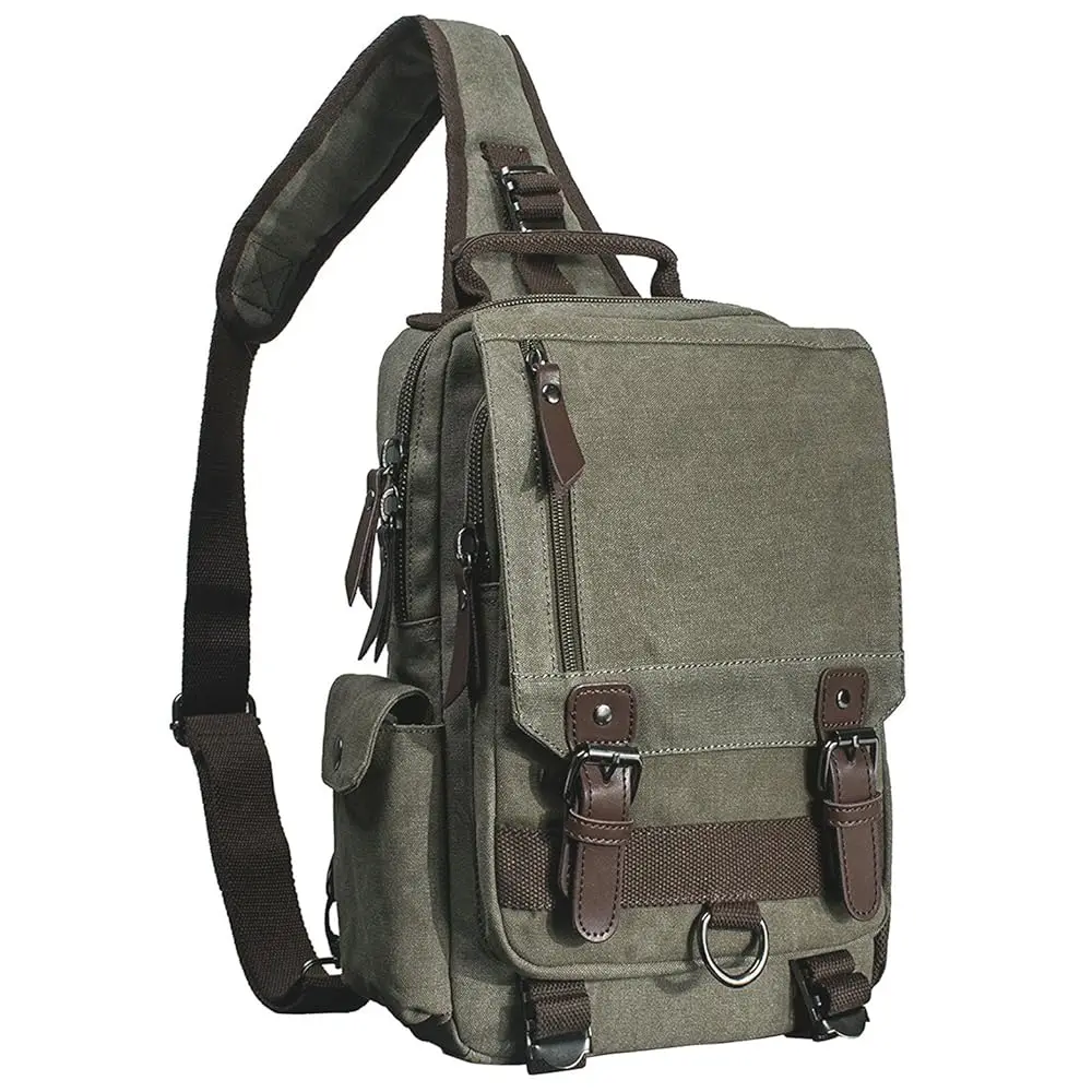 Canvas Cross Body Messenger Bag for Men Women Sling Shouler Backpack Travel Rucksack