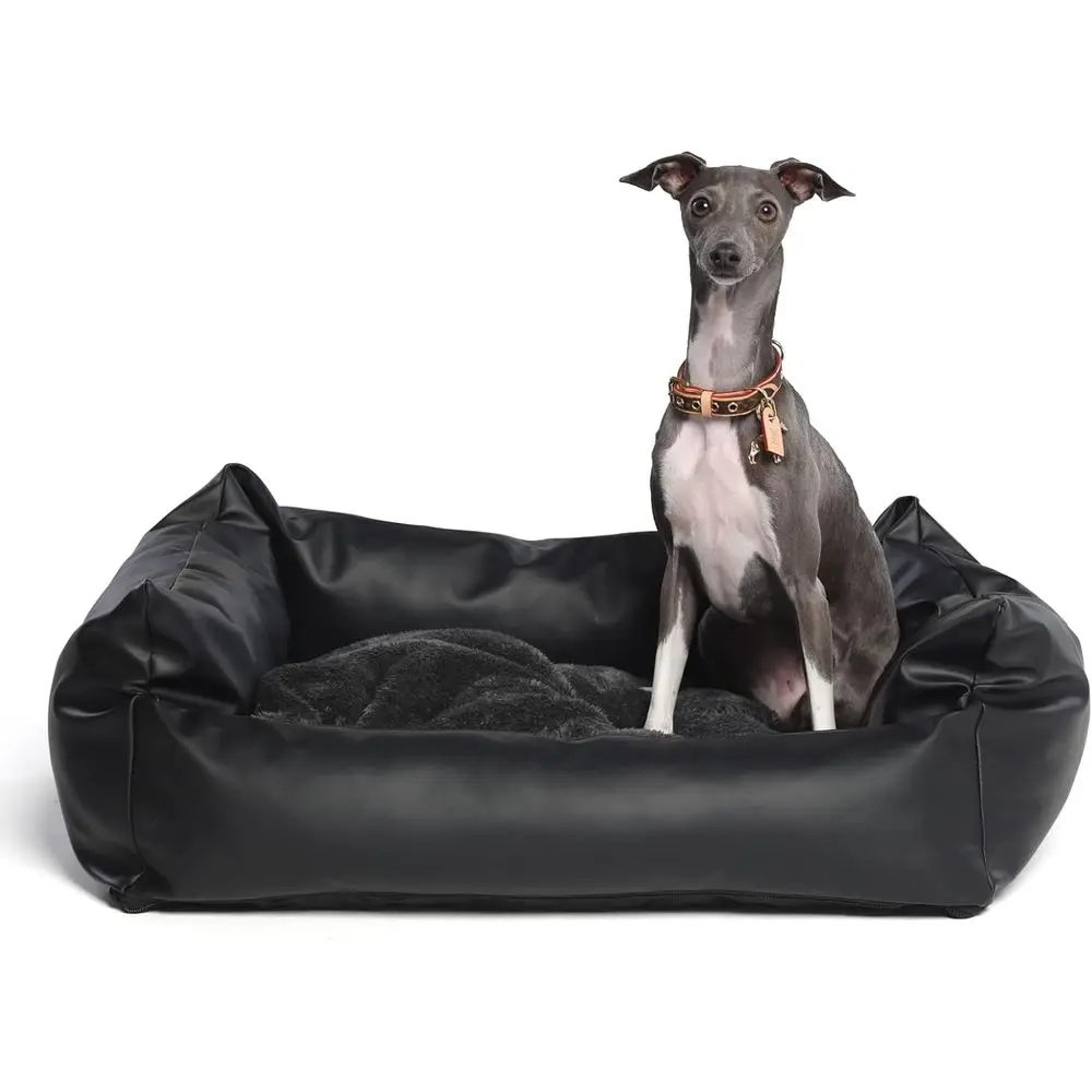 

Medium Size Waterproof and Anti-Odor PU Leather Dog Bed for Small to Medium Dogs and Cats, Black