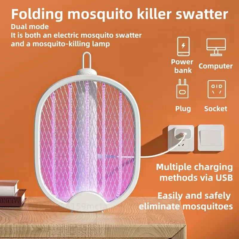 

Home Dormitory Electric Mosquito Swatter Mosquito Killer Lamp 2 in 1 Purple Light Folding USB Rechargeable Insect Killer