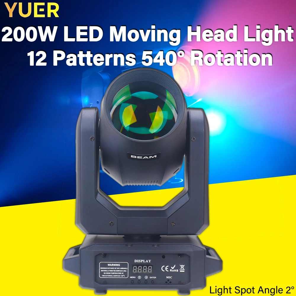 YUER NEW 200W LED Moving Head Light 18 Rotating Prisms Rainbow Effect DMX Stage Lighting Effect Light DJ Bar Disco Party Club