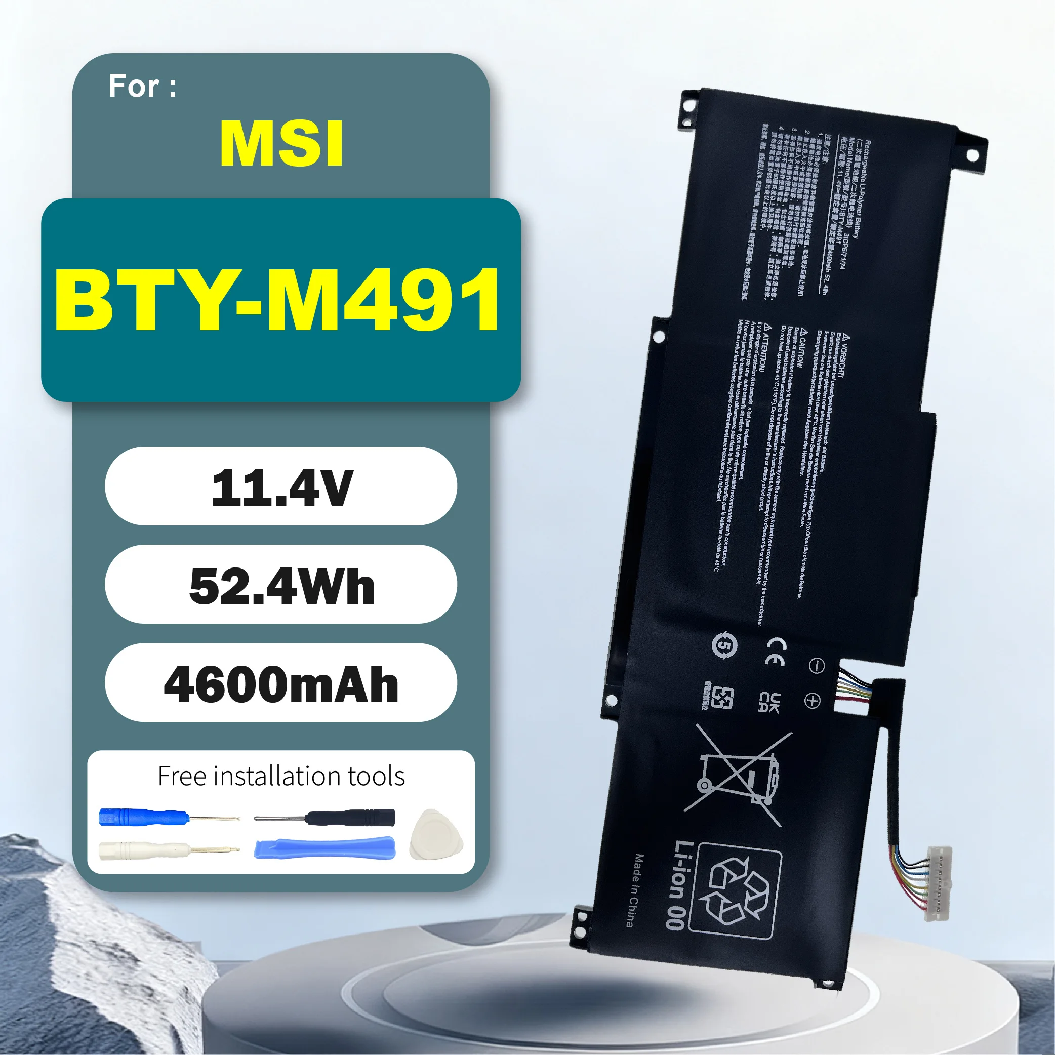 

BTY-M491 52.4Wh Laptop Battery for MSI Modern 15 A10 A10M A10M-028DE A10RD A11M A11SB A4M A4MW Summit B15 A11M Stealth 15M