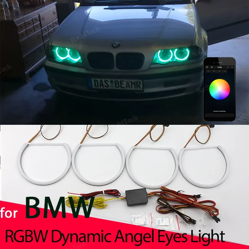 Phone Control Cotton RGBW multi-color LED Headlight Angel Eyes  Ring Lamp for BMW 3 5 7 Series E46 E39 E38 Sequential