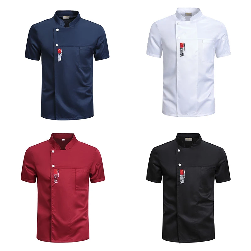 Camisa de cocinero bellamente bordada para hombre, chaqueta de Chef, uniforme de cocina para Hotel, restaurante, cafetería, panadería, ropa de trabajo de verano