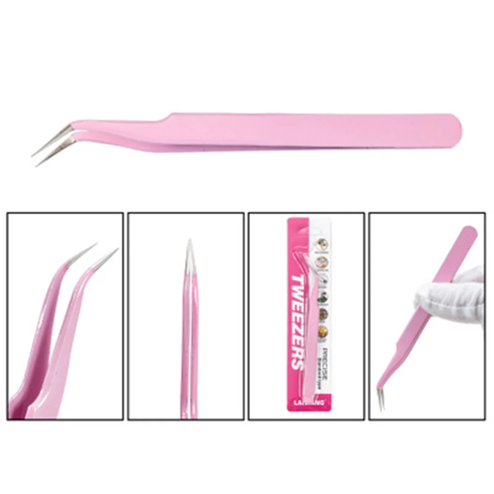 1pc pinças de extensão de cílios de aço inoxidável curvado pinças de cílios retos não-magnéticos ferramentas de maquiagem de unhas atacado