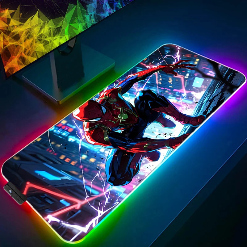 RGB LED Spider-Man Anime Mouse Pad Gamer Keyboard Pad Desk Mouse Mat Carpet Rubber Tapis Souris Gaming Notbook PC Mousepad