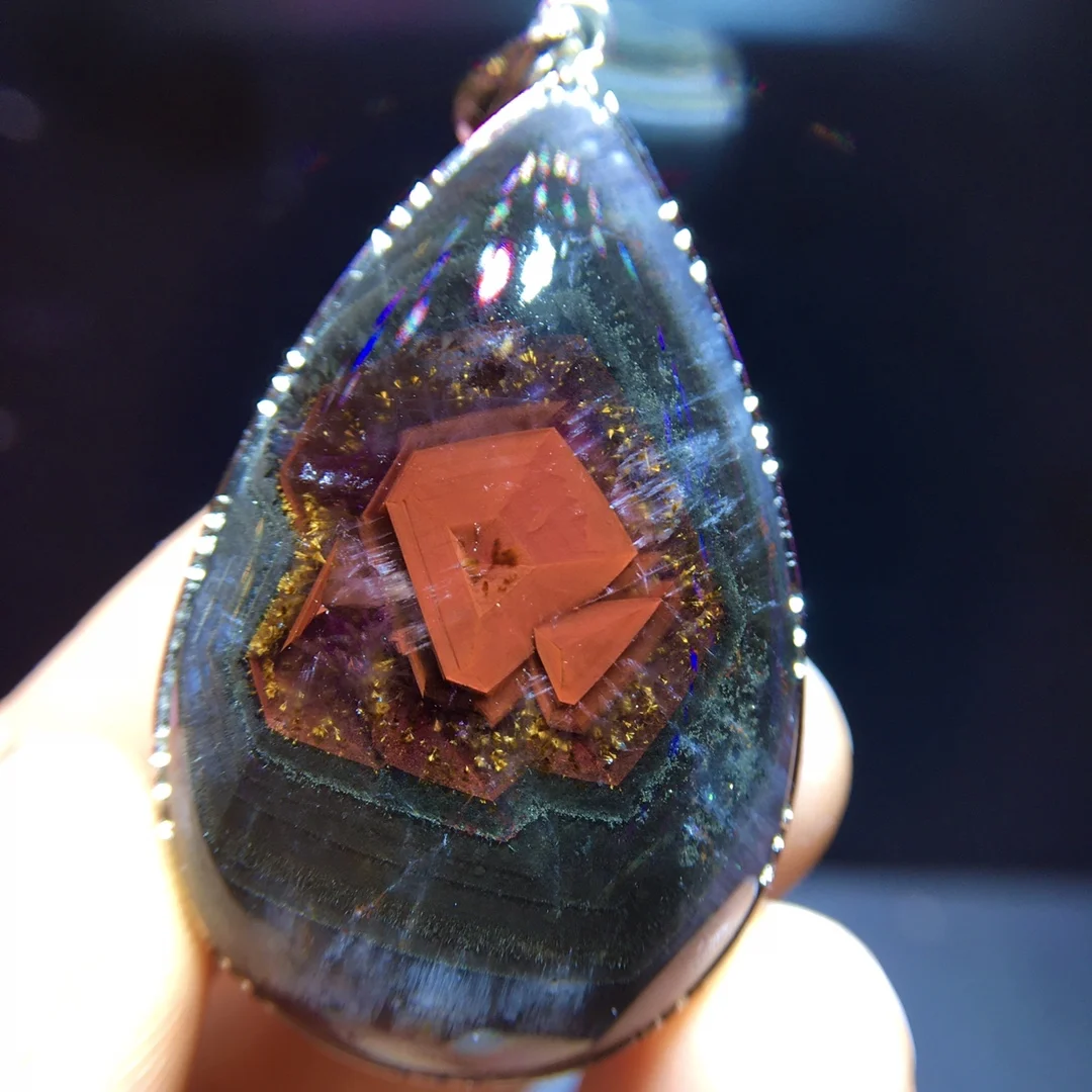 

Подвеска из натурального фиолетового какоксенита Auralite 23, 40, 11,/25,8/9,5 мм, золотые рутиловые бусины, ювелирные изделия AAAAA