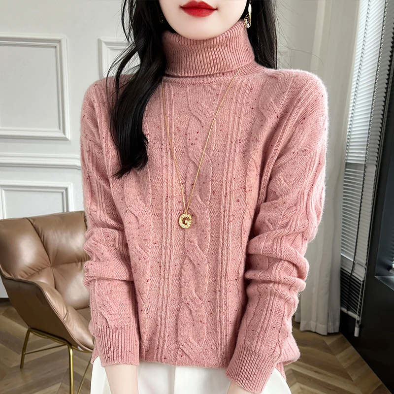 DjzDsm Autumn And Winter New 100% Pure Wool Women's Thick Turtleneck Sweater Warm Knit Jumper Korean Fashion Base Top