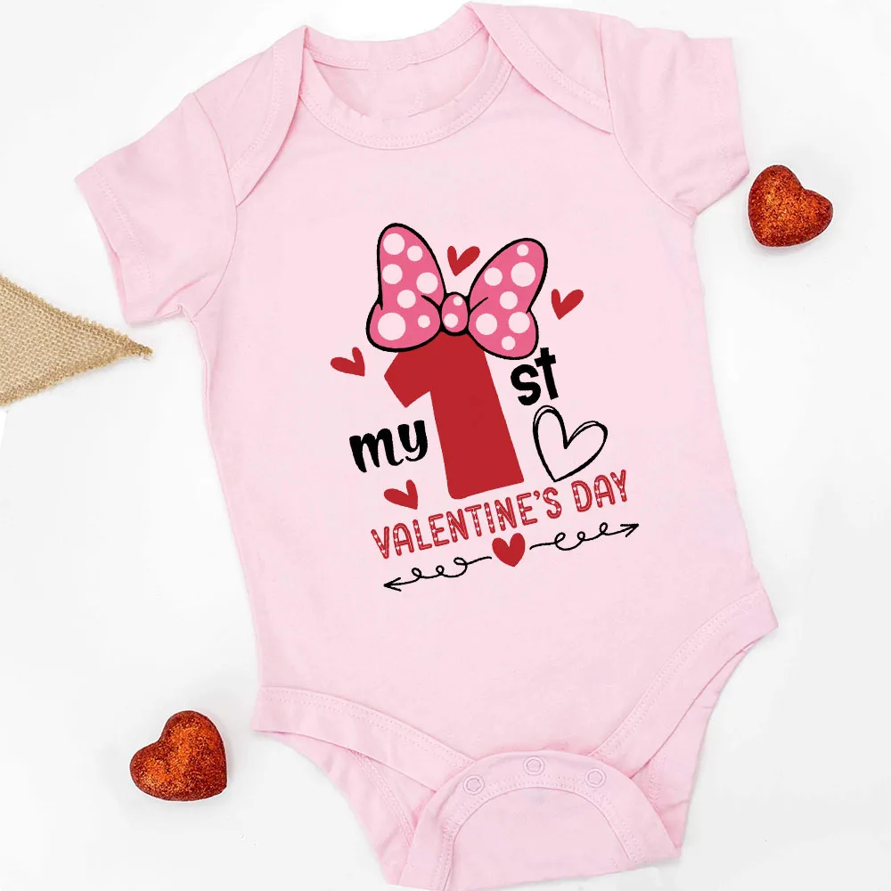 

My First Valentine’s Day Bodysuit Cute Baby Jumpsuit Short Sleeve Valentine’s Day Rompers Baby Shower Gift Valentines Outfit