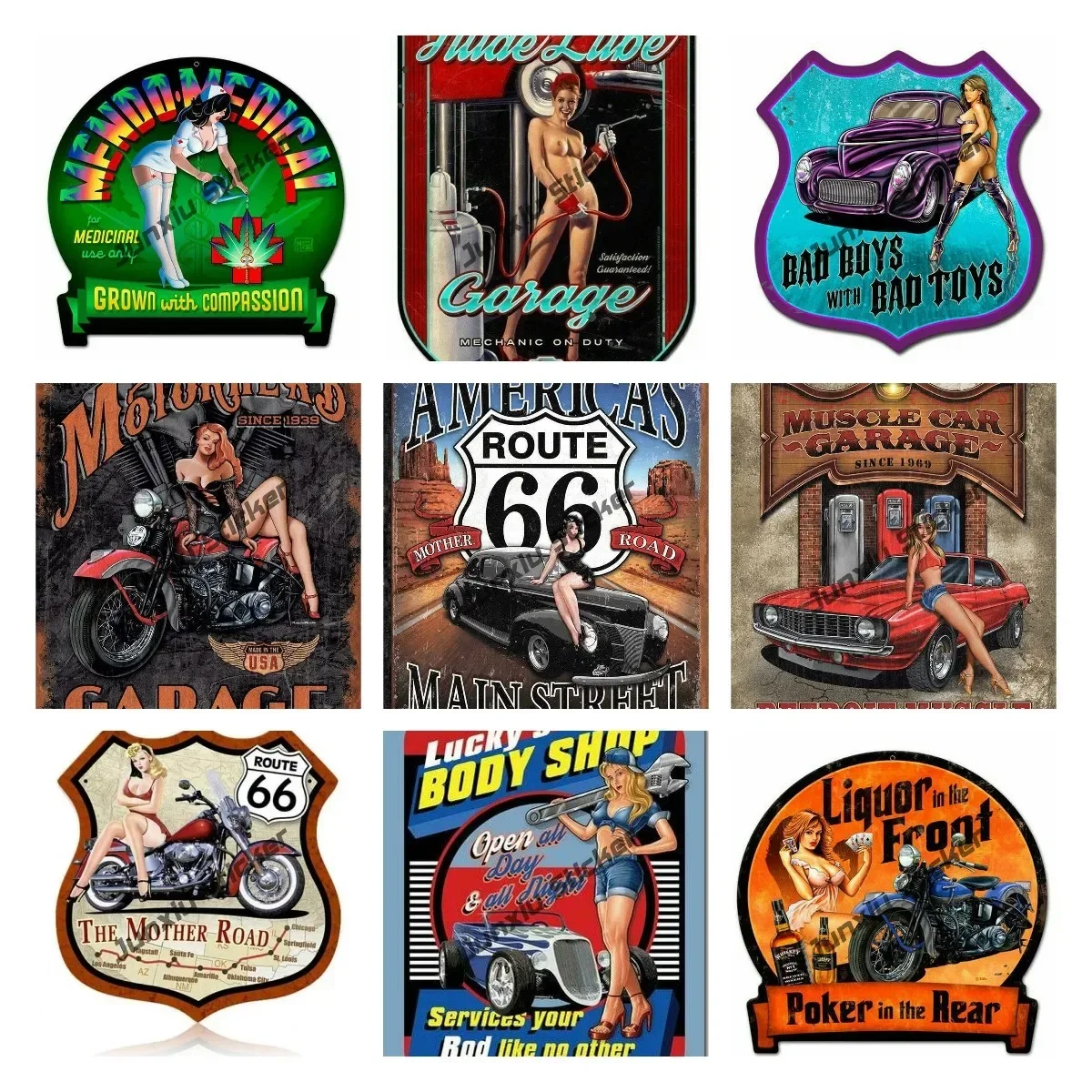 Retro Route 66 Pinup Bike Shield Car Decal Motorcycles RT66 Pin Up Girl Decal Europe and America Retro Girl Poster Accessories