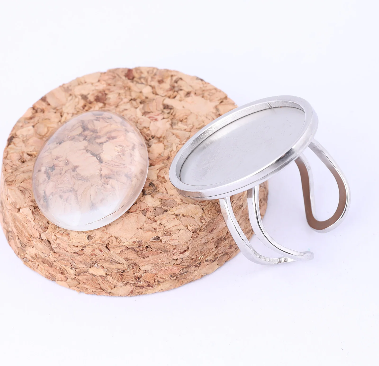 onwear 5pcs stainless steel 18x25mm oval cameo ring base diy blank bezel settings for rings making with clear glass cabochon