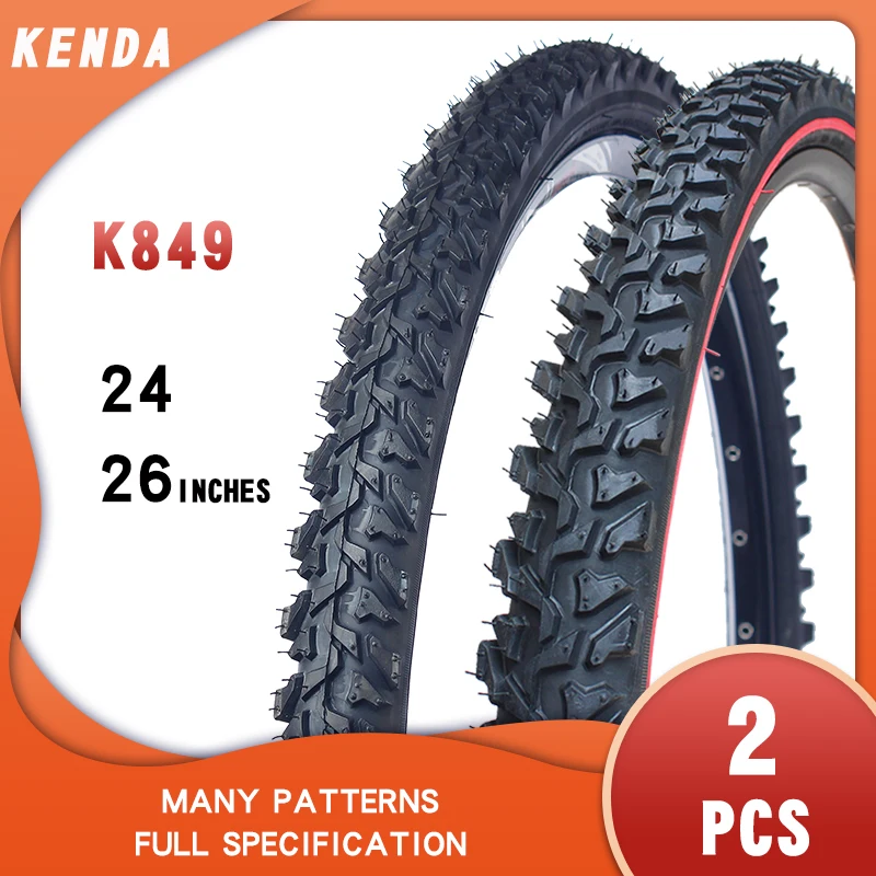 Kenda-Thick Mountain Bike Tire, Black Tire, Red Line, Cross-Country, K849, 24x1.95, 26x1.95, 2.1, 24x1.95, 2Pcs