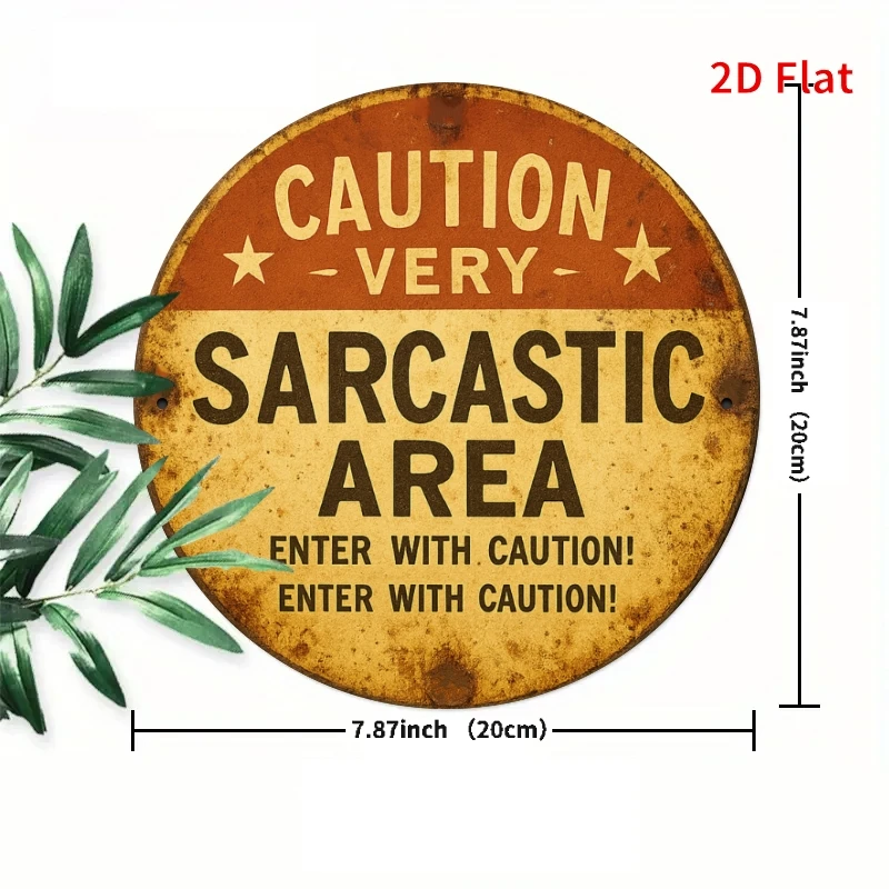 2D Flat, 1pc, Round Vintage with Alert Humor Zone, Country Home and Garden Decor, Suitable for Porch, Living Room Decor