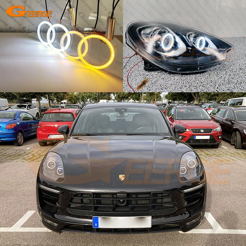 For Porsche Macan 95B 2014 2015 2016 2017 2018 Ultra Bright A/W Switchback Day Light Turn Signal SMD LED Angel Eyes Halo Rings