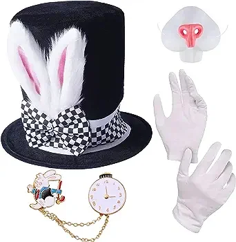 PESENAR Bunny Ear Top Hat for adult, Mad Hatter Rabbit Topper Plush Hat Halloween Party Costume Accessory