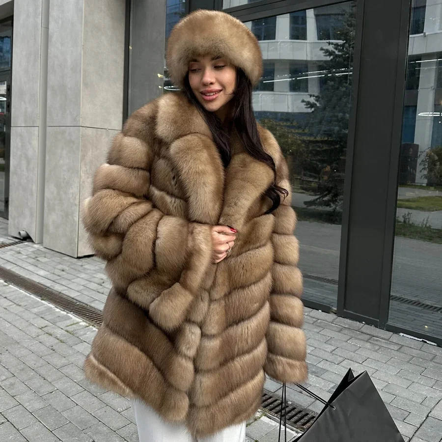 

Natural Fox Fur Jackets Women Coats Winter Real Fur Coats Luxury Fashion Lapel Long Fur Coats