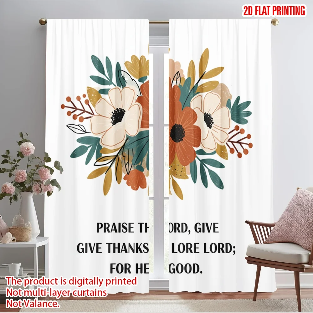 

2pcs 2D flat printing Drapes Floral Praise Thanks Good Polyester Without Electricity Seasonal Party & Holiday Decor Use for