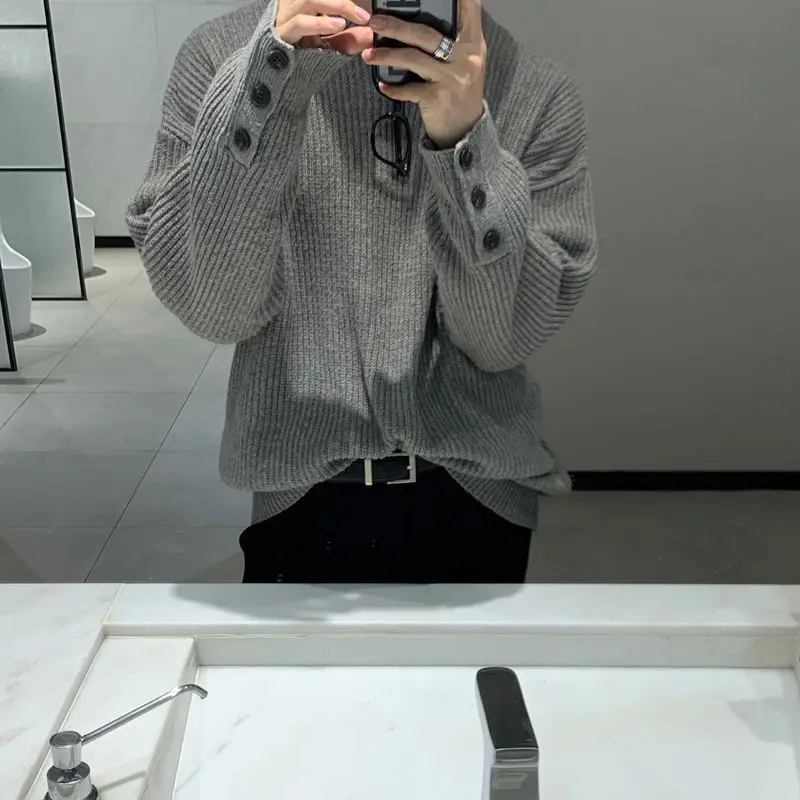 Solid Color Round Neck Pullover Long-sleeved Sweater Knitted Men's Autumn and Winter Casual Loose and Versatile Knitted Sweater