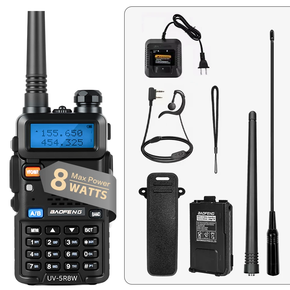 1/2 Stuks Baofeng UV-5R 8W Tri-Power Walkie Talkie High Power Dual Band Lange Afstand 128 Ch Draagbare Uv 5r Ham Tweeweg Radio