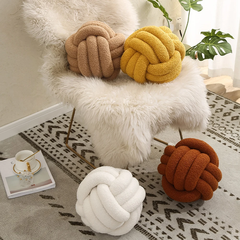 22cm Soft Round Handmade Knotted Ball Sofa Pillow Chair Plush Ball Cushion Bed Stuffed Throw Pillow For Home Living Room Decor