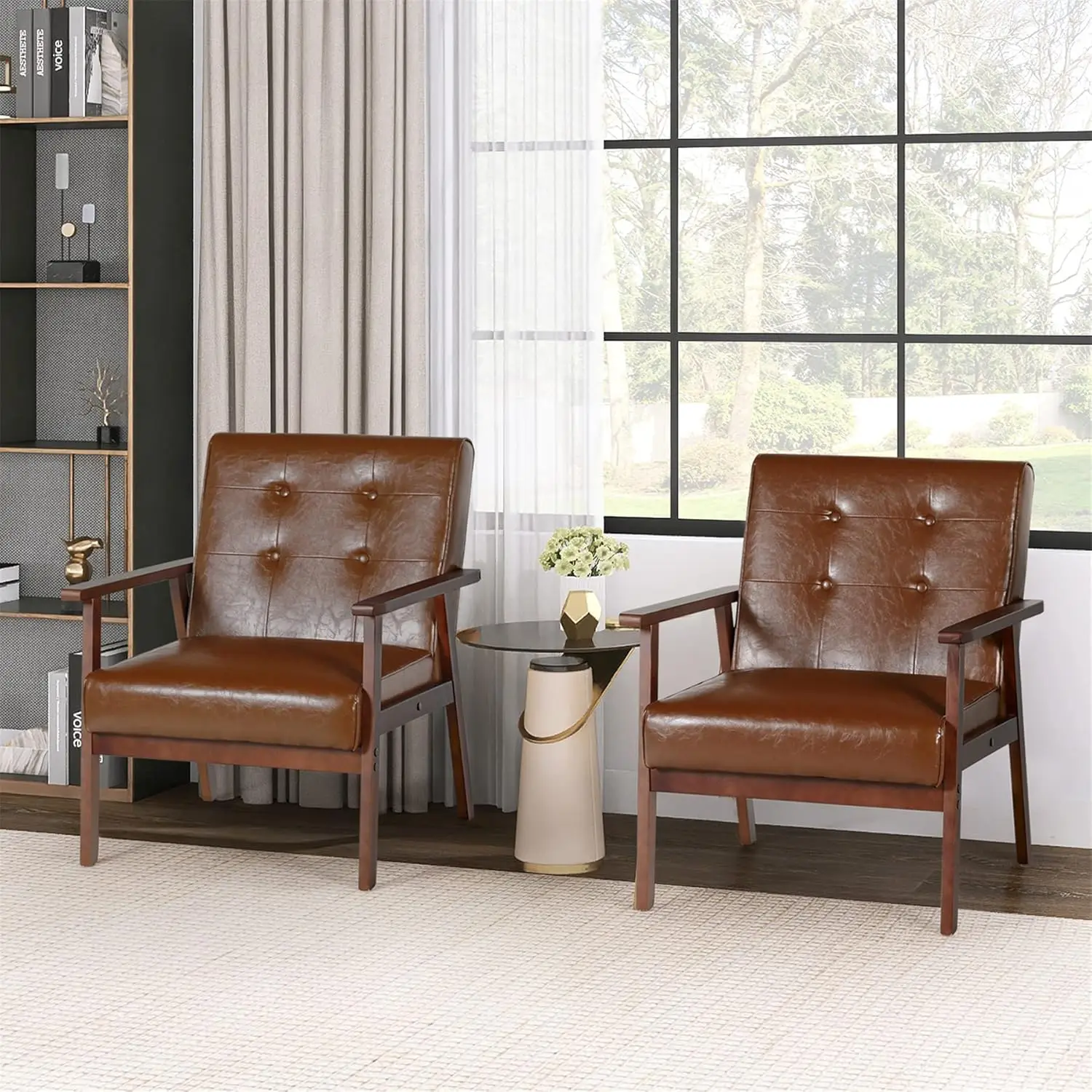 Mid-Century Retro Modern Living Room Set with Loveseat and Seating Sofa Chair and Lounge Chairs