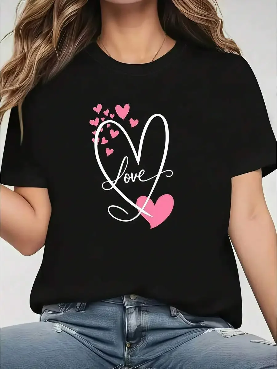 Woman Clothing Vacation‑Vibe Women Short‑Sleeve T‑Shirt Crew Neck Beach Postcard Pattern Print Cream Summer Daily Wear Cheap Top