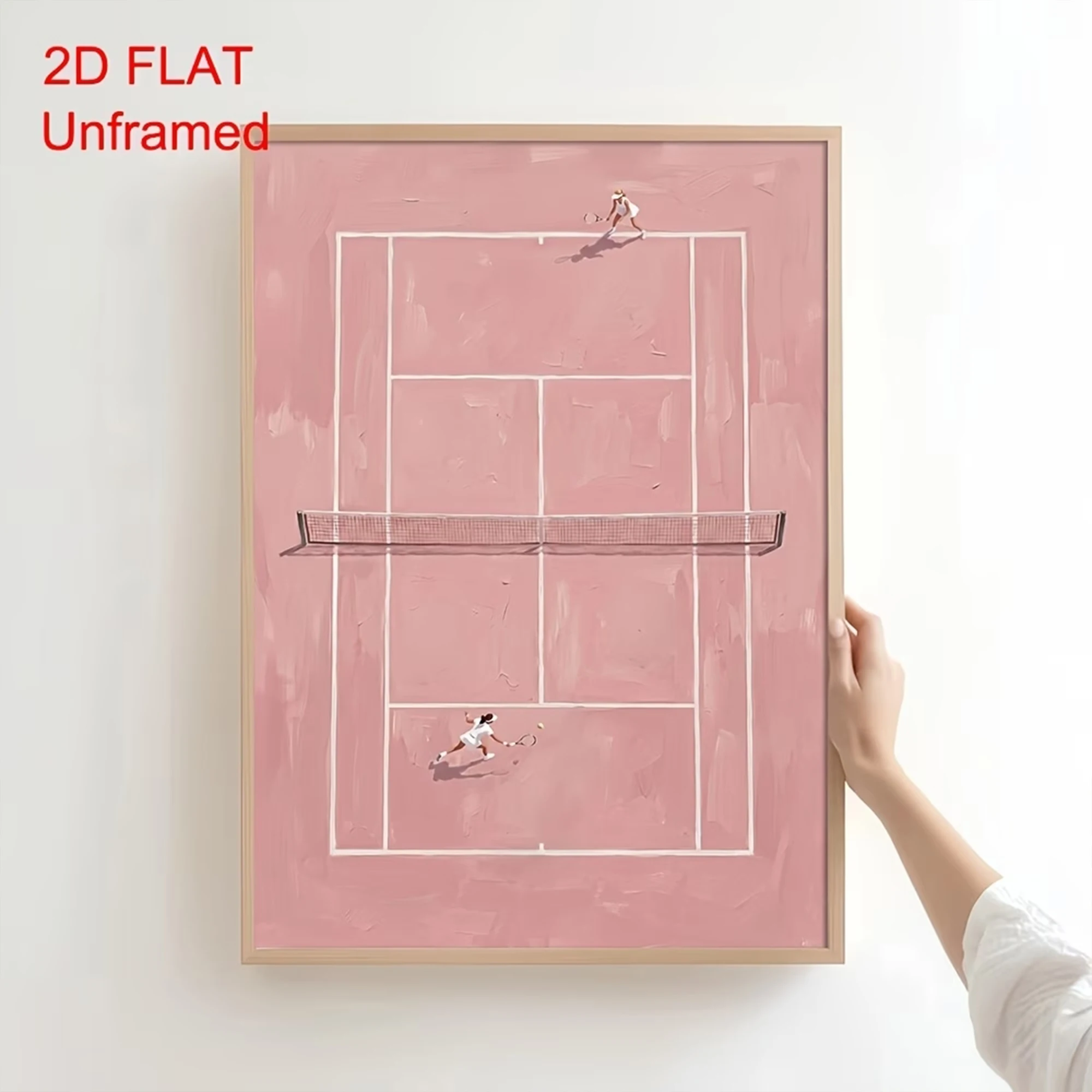 Retro Blush Pink Tennis Court Sketch Illustration Wall Art Print Canvas Painting Poster Picture For Living Room Home Decor