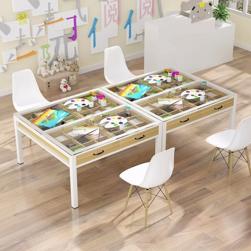 Kindergarten art table painting primary school class children's handmade design drawer table studio