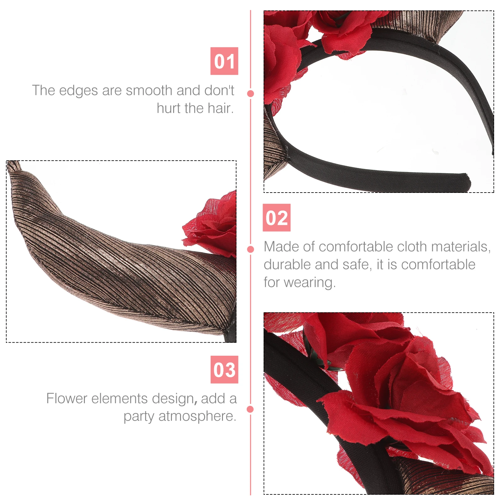 

1pc rose Flower Day Of The Dead Horn Headband For Women Festival Party Cosplay Accessory Horns Flower Headpiece