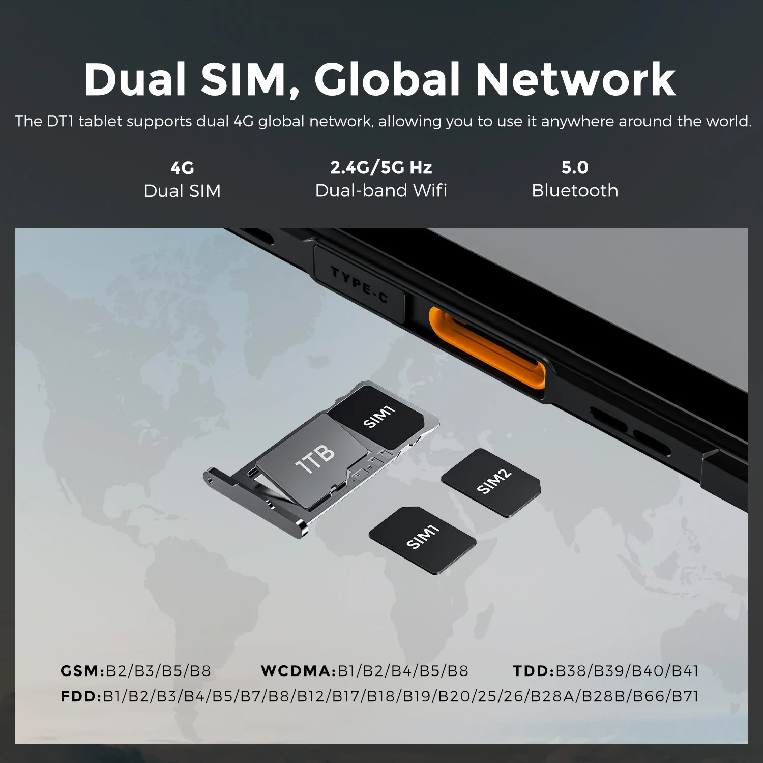 Fossibot DT1 Rugged Tablet Android 13 10.4-inch FHD+ 2K Display 8GB+256GB 48MP Camera 11000mAh 18W Fast Charge Dual SIM 4G