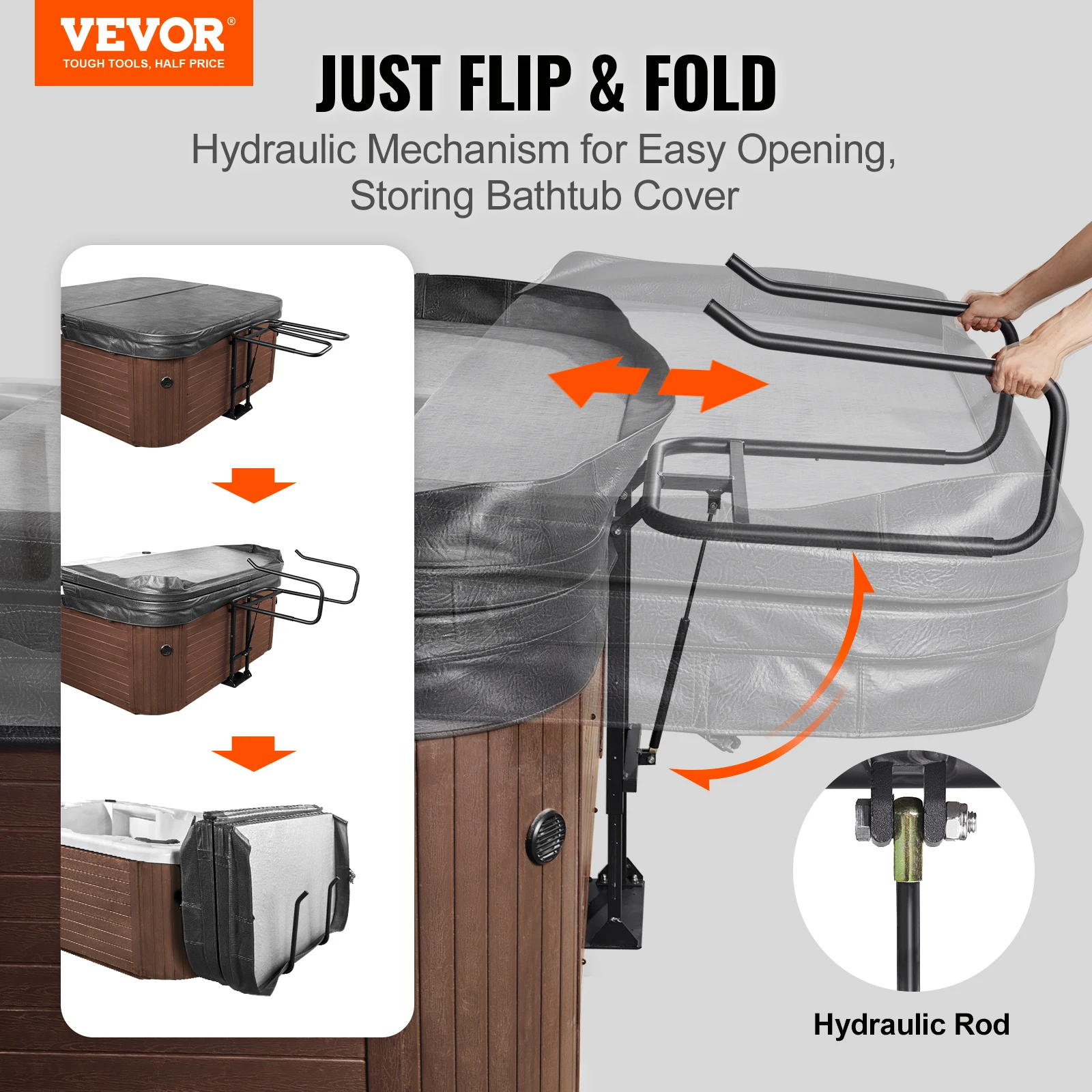VEVOR-cubierta de bañera de hidromasaje, cubierta de elevación de Spa, altura hidráulica de 33,1 "-41,3" de ancho, 53,1 "-92,5" ajustable instalada debajo