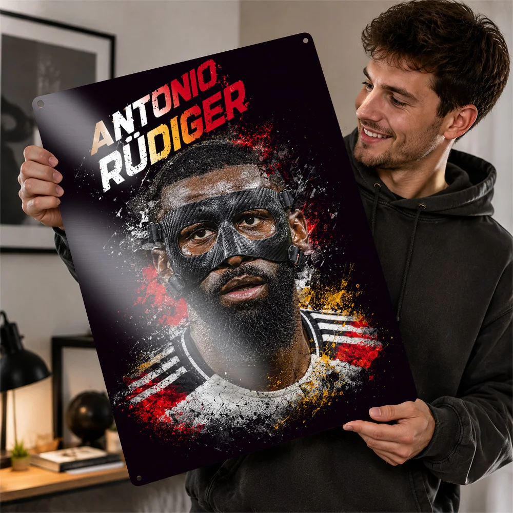 Antonio Rüdiger Football Printed Poster Personalized Aluminum Metal Sign Club Hero Design Wall Art For Collector Den And Study