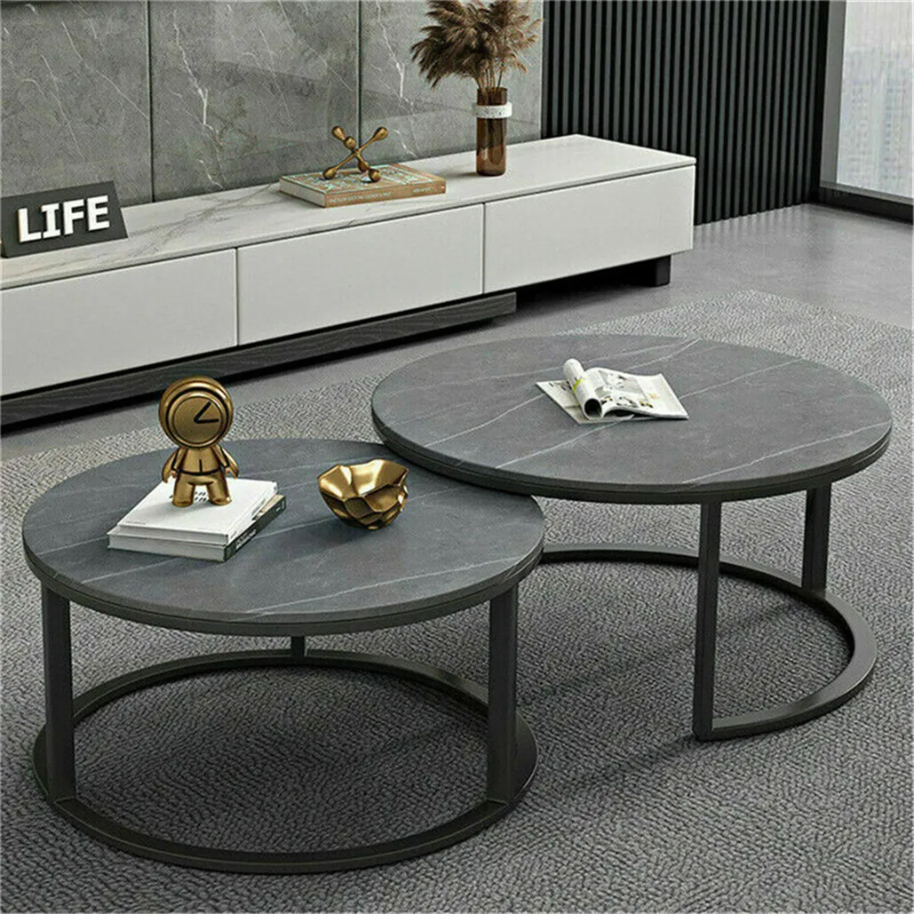 Juego de mesa de centro de piedra sinterizada, mueble para el hogar, con patas de Metal, color gris