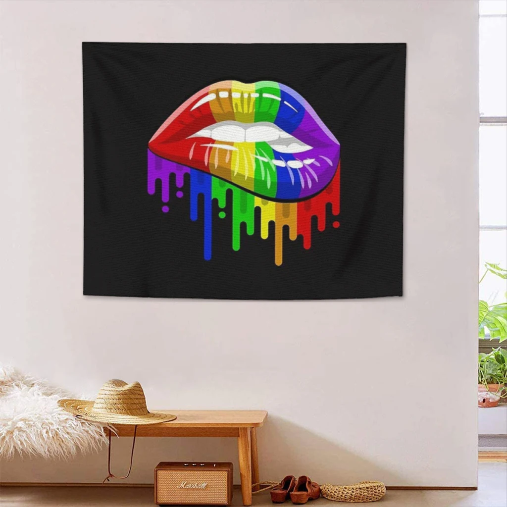 

LGBT Lips in Rainbow Flag Colours for Gay Pride! Tapestry Aesthetic Room Décor Wall Hogar Decorating