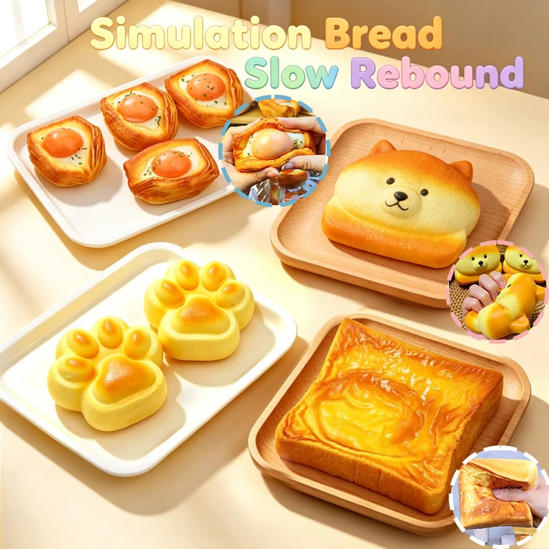 Fragrant 3D Simulation Fried Egg Toast Cake Calming Fidget Toy Squeeze Soft Slow Rebound Release the Mood Desk Accessory Gift