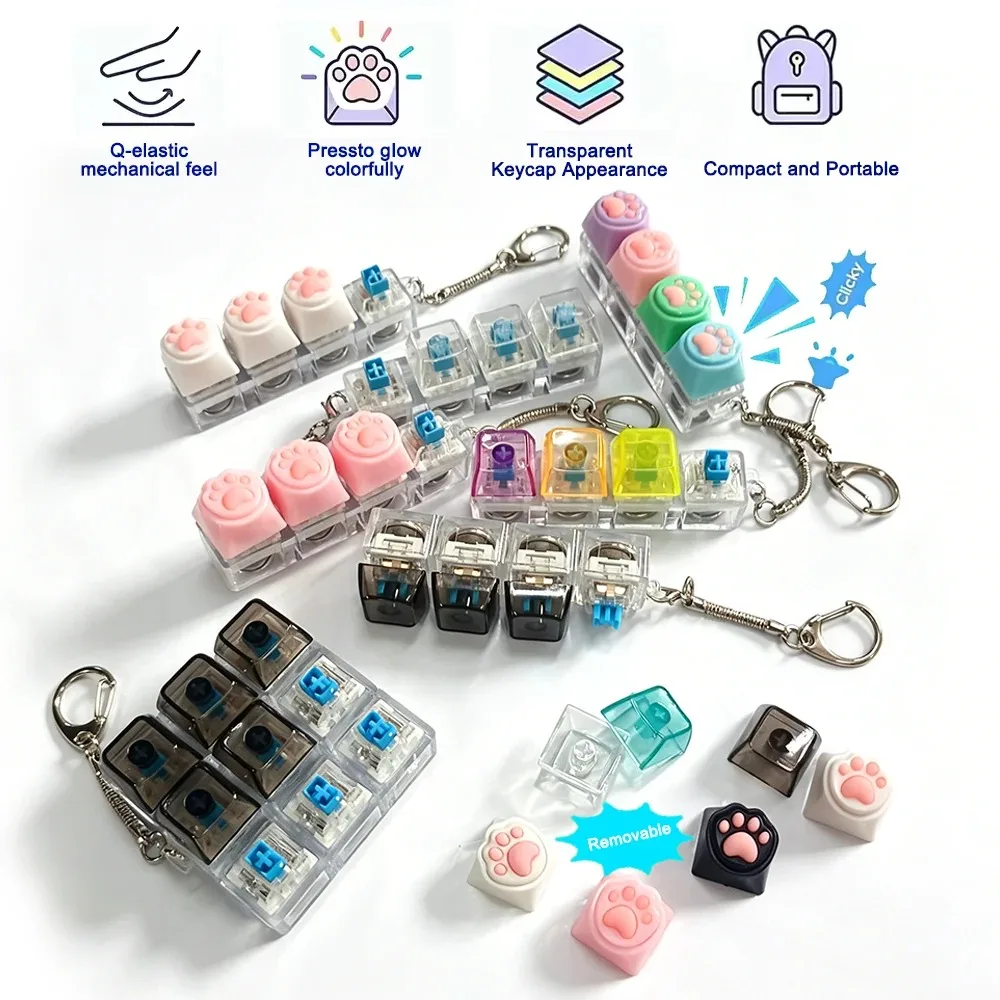 @@@Hot LED Light-up Keyboard Keycap Keychain, Fidget Toy, Crystal Clicker Sensory Toy, Stress Relief Pendant & Christmas Gift
