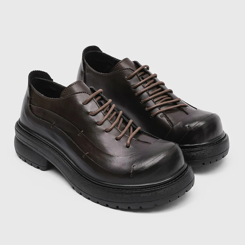 

Men's Brown Leather Shoes Men's Derby Shoes Thick-soled Platform Shoes Business Retro Classic Loafers Fashionable Sneakers Men's