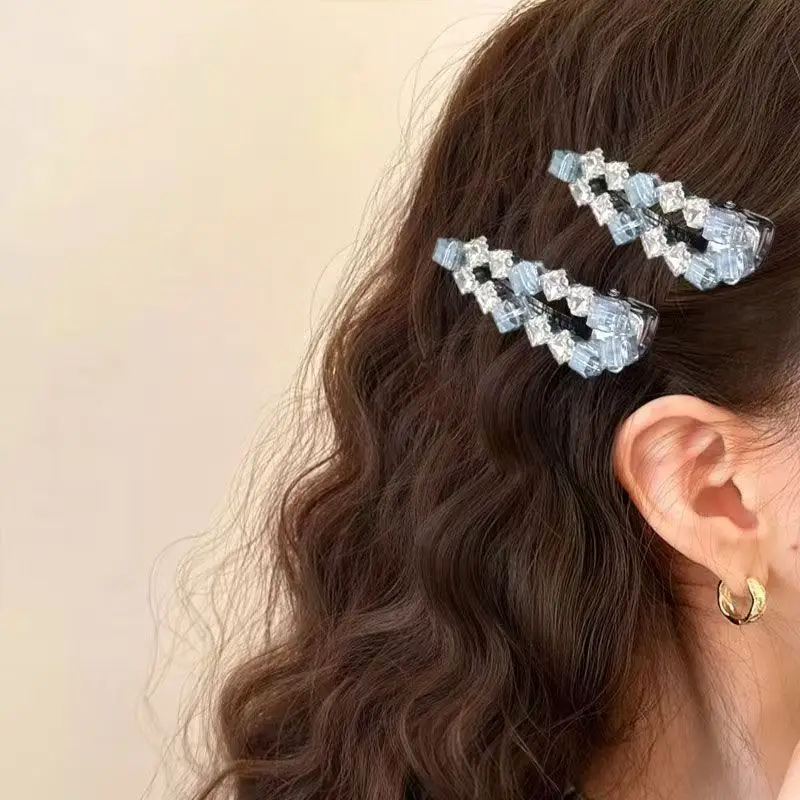 Crystal Rhinestone Hairpin with Iridescent Sugar Cube Crystals, Sparkling Side Clip, Exquisite Korean Style Bangs Duckbill Clip, Versatile Clip