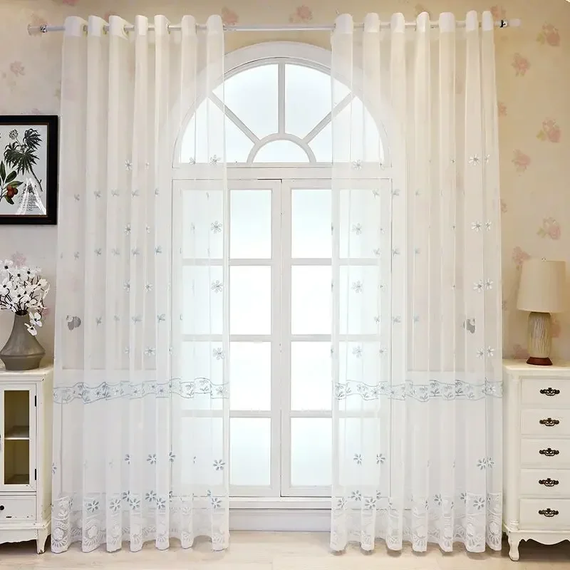 N3048Window screen curtain Nordic light luxury white embroidered window screen