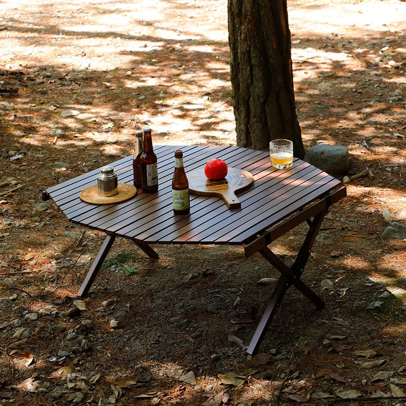 Outdoor folding table and chairs, portable beech octagonal egg roll table, exquisite camping, barbecue,